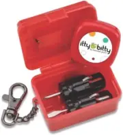 Mini Tool Kit with Tape Measure, Screwdrivers & Keychain Lobster - Red EDC Set