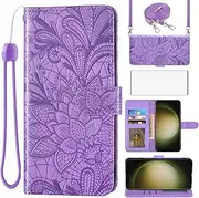 [Asuwish] Mobile Phone Case for Samsung Galaxy S23 Ultra 5G Case with Glass Film Screen Protector and Card Slot Foldable Leather Wallet Stand S23Ultra 23S S 23 23Ultra Mobile Phone Protective Cover