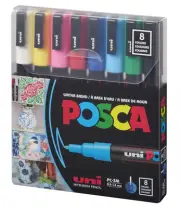 Uni Posca Paint Marker 1.3mm Fine Tip Pen (PC-3M) - Set of 8 Colours Arts Craft