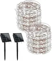 INONE Solar Fairy Lights Outdoor, 2 x White 22M 200 LED Solar Lights Outdoor String, 8 Modes for Garden, Patio, Party, Festivals, Bush, Railing and Christmas Wedding Decoration