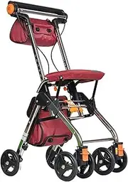 4 Wheeled Lightweight Folding Mobility Aid Upright Posture Walker Mobility Rollator With Height Adjustable Seat And Basket, For Adult, Senior, Elderly Handicap