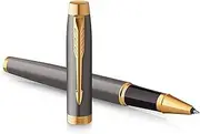 PARKER IM Rollerball Pen | Grey Lacquer with Gold Trims | Fine Stainless Steel Point | Black Ink Refill | Gift Box | Perfect Graduation Gifts
