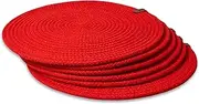 Round Placemats, Set of 6, Handmade by Braided Cotton Cord for Kitchen and Dining Table, Dia. 12.6 Inch, Doublesided, Heat Resistant, Red