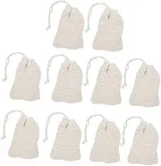 ARTSEWPLY 10Pcs Soap Pouch Foaming Net Storage Bags for Handmade Cosmetic Soaps Durable Ramie Soap Saver for Bathing Shower Easy to Hang Design