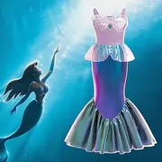 The Little Mermaid Fairy Tale Princess Ariel Dress Costume Mermaid Tail Storybook Characters Movie Cosplay for Girls' Kid's Halloween Carnival World Book Day P