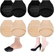[JIYIN] Ball of Foot Cushion Socks for Women, 4 Pairs Women's Toe Cover with Padding, Toe Topper Liner Socks No Show Half Socks with Sponge Cushion (2 Black, 2 Beige), Black, Skin Color, 5-9