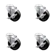4 Inch SS Phenolic Wheel Swivel Bolt Hole Caster Set with Brake Service Caster
