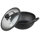 Vinod Pre Seasoned Cast Iron Kadai with Glass Lid Naturally Non Stick Wok 2.4 L