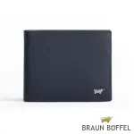 【BRAUN BUFFEL 德國小金牛】台灣總代理 HOMME-M紳士 8卡中間翻零錢袋短夾-深藍(BF306-318-MAR)