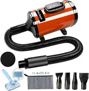 Dog Dryer, Dog Hair Dryer,Pet Grooming Hair Dryer with Indicator Light,with Pet Steel Comb, Pet Towel,4 Different Nozzles (Orange-LED)
