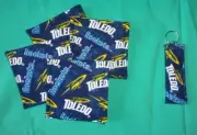 *New Handmade COASTERS SET and/or KEYCHAIN key UNIVERSITY OF TOLEDO ROCKETS
