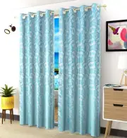 New Set Of 2 Pcs Polyester Door Curtains Set 9 Feet Long Blue Aqua