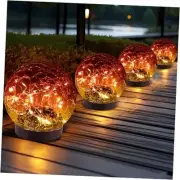 Solar Globe Lights Outdoor Waterproof - Cracked Glass 4 Globes Gradient red