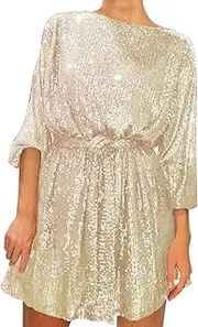 [Generic] Women's Holiday Sequin Beaded Long Sleeved Dresses Womens Plus Size White Shirt Party Red Velvet Long Sleeve Dresses Mini Sleeve Sequin Evening Party Plus Curve