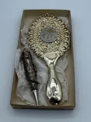 Vintage 1950s Hand Held Mirror, Pen Vanity Set From Hawaii