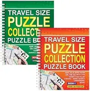 Sixstore A5 Spiral Bound Travel Size 3 in 1 Sudoku, Word Search, Crossword Puzzle Collection Book, Green or Orange, 1 Book at Random Supply