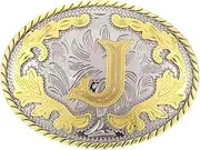 [Pichcppo] Western Belt Buckle Initial Letters J-Cowboy Rodeo Gold Large Belt Buckle for Men and Women