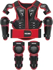 WOSAWE Kids Dirt Bike Chest Protector Skating Knee Elbow Pads Youth ATV Spine Protective Gear Kit, Red