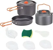 Camping Cooking Set, Backpacking Kitchen Cooking Set, Fishing Picnic Cookware, Lightweight Camping Pot and Pan, Non-Stick Cookware, Aluminum Alloy 2L/1.1L/0.9L for Picnic, Hiking, and Fishing