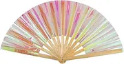 Pink Laser Rave Hand Fan,Festival Fan,Large Folding Hand Rave Fan for Festival,Halloween,Rainbow Outfits for Women & Rave Accessories,Clack Handheld Fan for Party,Large Folding Fan with Bright Color
