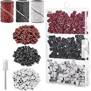 Kredioo 210 Pcs Sanding Bands for Nail Drill Bits #80#120#180 Grit with Electric 3/32 Mandrel Drill Bit Portable Box Kit Nail Tech Supplies for Salon and Home