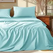 [Shilucheng] 100% Egyptian Cotton Queen Size Sheets Set - 1000 Thread Count，Luxury Cotton Bed Sheets，Breathable & Cooling Bedding and Pillow Cases, 16 Inch Deep Pocket - 4 Piece (Spa Blue, Queen)