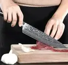 Chef Knife Laser Damascus Pattern Stainless Steel Wood Handle Slicing Beef Gyuto