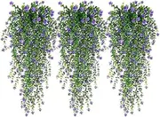 AU7042-5 2pcs Artificial Hanging Plant Eucalyptus UV Protective Fake Plants Vine Hanging Flower Plastic Greenery Home Garden Wedding Party Indoor and Outdoor Decoration-Purple(Plate Not Included)