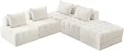 [OIKITURE] 5-Seater Modular Sofa with Backrest, Boucle Modular Sofa & Ottoman Set for Sectional Sofa, Armless Lounge Chair Easy Assembly for Bedroom Living Room, White