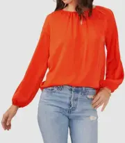 Vince Camuto Women's Orange Keyhole Peasant Blouse Top Petite Size PM