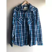 New American Eagle Men Button Up Shirt Blue Size Medium