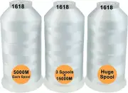 Set of 3 White Colors Polyester Machine Embroidery Thread Huge Spool 5000M for A