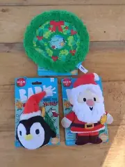 Barkbox Squeaky Crinkle Santa Gnaws, North Pole Pengy Penguin And Wreath Toss