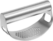 Garlic Press Garlic Masher Kitchen Gadget Garlic Mincer Chopper Handheld Garlic Crusher Garlic Crusher Press Mincing Garlic Tool Cooking Rocker Stainless Steel Silver