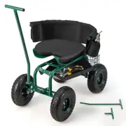 Rolling Garden Cart Scooter with Seat and Tool Storage