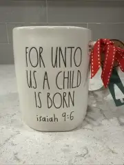 FOR UNTO US A CHILD IS BORN Isaiah 9:6 Nativity Back Rae Dunn Christmas 19oz Mug