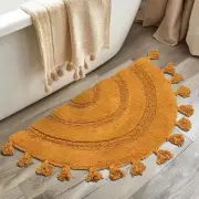 Half Circle Boho Bathroom Rugs with Tassels 100% Cotton Hand-Woven Bath Rugs ...