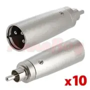 10x 3-Pin XLR Male Plug to RCA Male Plug Adapter Audio Cable Connector Converter