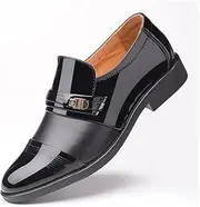 HALMSZB Spring Men's Business Hollow Leather Shoes Men's Slip-on Perforated All-Match Men's Shoes Oxfords(Black,8.5)