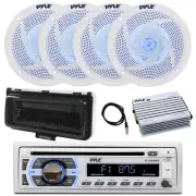 Pyle Marine Bluetooth CD Radio, Amp, 4x 8" LED Speaker, Cover (White), Antenna