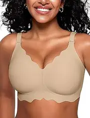 [Vertvie] Women's Push Up Bra Without Underwire Seamless Deep V-Neck Curve Non-Wired Bra Soft Cups Seamless Bra Comfortable Soft Sports Butsier Removable Straps