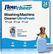 [flowcheer] Washing Machine Cleaner Tablets, Washer Cleaning Tabs, Clothes Washer Cleaner tablet, Pet Hair Remover, Extra Formulated for Pet Owners, 24 Pack 1 Year Supply, Unscented