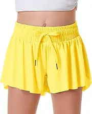 [DOCUMO] Girls Flowy Shorts Butterfly Shorts for Kids with Pocket Athletic Shorts 2-in-1 Running Shorts for Girls