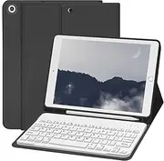 Keyboard Case for iPad 6th/5th Generation 2018/2017, iPad Air 2/Air 1, Magnetically Detachable Wireless Bluetooth Keyboard with Pencil Holder (Quick Connection), Auto Sleep Wake, Black