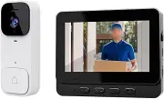 Wireless Video Doorbell Camera, 4.3 Inch Smart Video Doorbell for Home with Display, Wireless HD Video Monitor for Intercom for Home Office Apartment