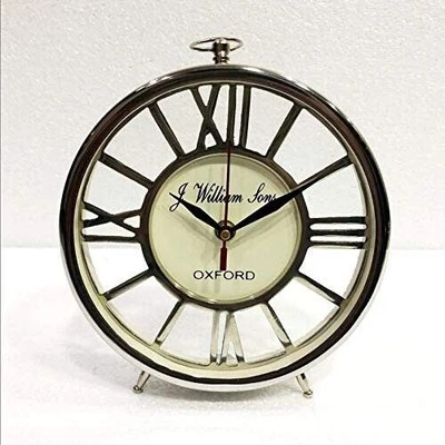 Maritime Table Clock 7 inch Nautical Style Shiny Silver Desk Analog Roman Clock