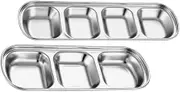 OKUMEYR Grid Sauce Dishes Condiment Bowl Set 2pcs Stainless Steel Dipping Plates 3-Grid for Home