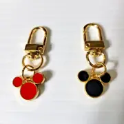 Mickey Mouse Ears Charm Sleek Clip On Zipper Pull Purse Keychain Goldtone Red/Bl