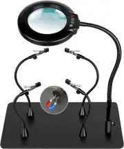 Magnetic Helping Hands Soldering 10X Magnifying Glass with Light PCB Holder New