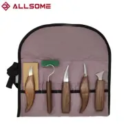 5-Piece Carving Knife Chisel Set Chrome Vanadium Blade Black Walnut Handle